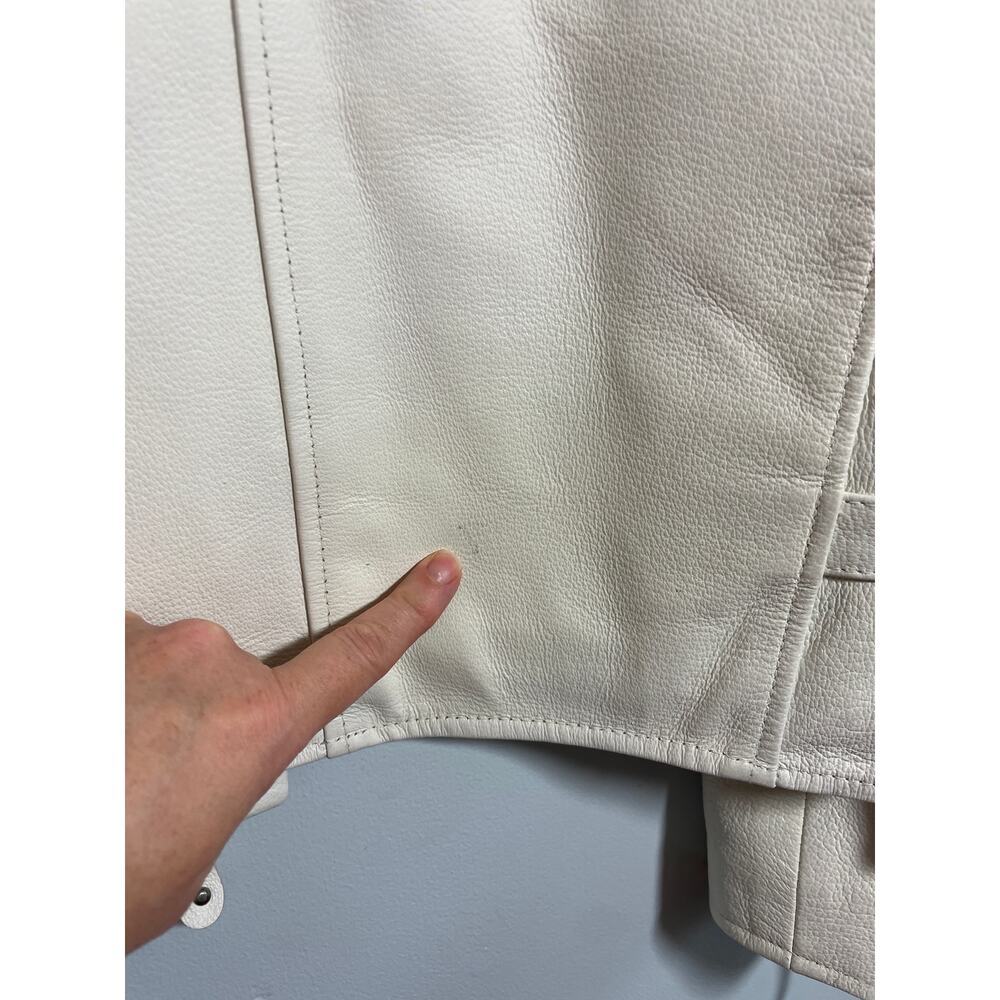 Hot Leathers Women’s Large white leather moto jacket pockets zippers pink strip - Picture 6 of 8